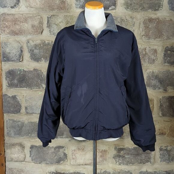 J. Crew navy nylon jacket with gray‎ fleece lining - Picture 1 of 15